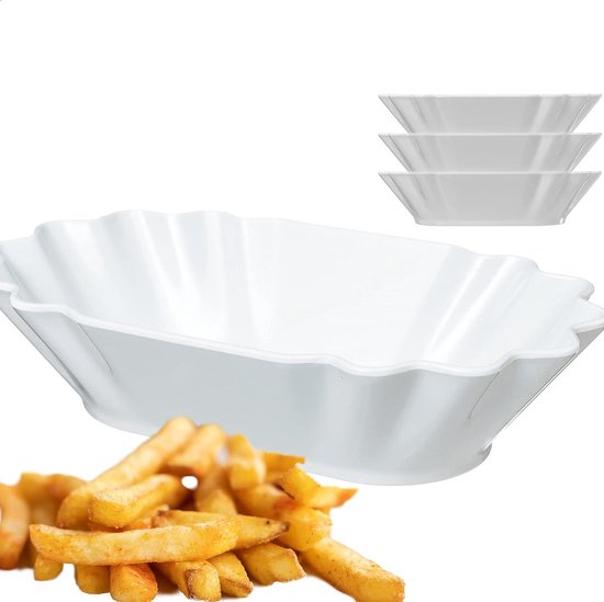 Frietkom, snack, worstschaal, voor friet, curryworst, herdrukbare worstschaal, worstbord, snackschaal voor snack, melamineplank, waterbestendig, friet ovaal, 4 stuks