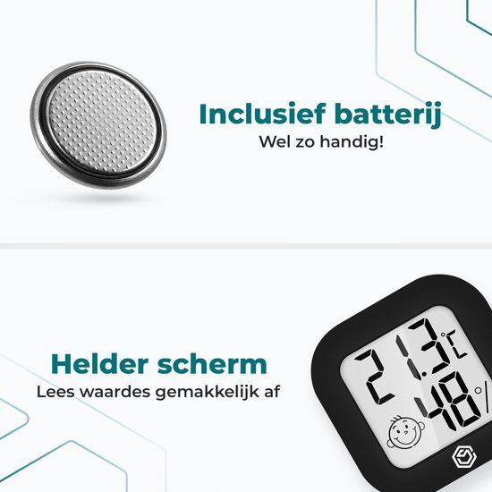 Ease Electronicz Hygrometer - Weerstation - Luchtvochtigheidsmeter - Thermometer Voor Binnen - Incl. Batterij en plakstrip