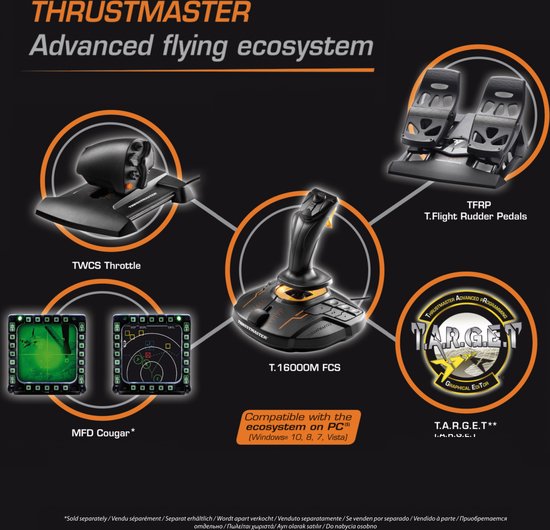 Thrustmaster T.16000M FCS SPACE SIM DUO Joystick - PC - twee T.16000M FCS joysticks om tegelijkertijd met de linker- en de rechterhand te kunnen gamen - H.E.A.R.T Technology met magnetische sensors - in totaal 32 actieknoppen (16 op elke joystick) - Thrustmaster