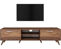 TV Meubel - Retro Stijl 180 cm - Walnoot Afwerking - Zilveren Handgrepen