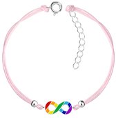 Joy|S - Zilveren infinity bedel armband - gestreepte multicolor infinity bedel sterling zilver 925 - roze koord - th22