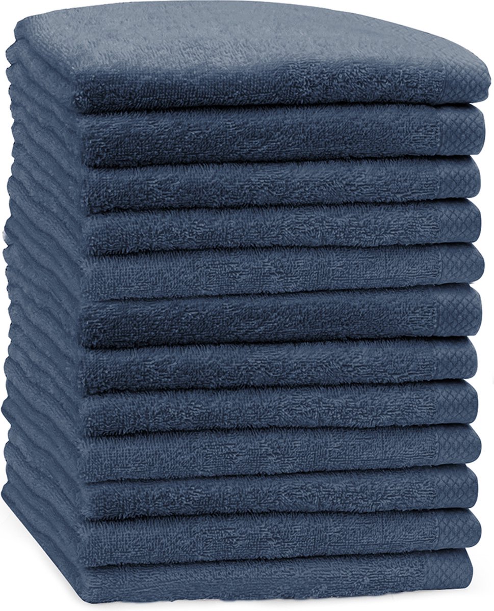 Eleganzzz Handdoeken Set - Set van 12 - Handdoek 50x100cm - 420 gr/m2 - 100% Katoen - ocean blue