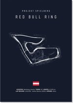 Red Bull Ring Circuit op Blauw Canvas - Inclusief Lijst - Met Plaatselijke Omgevingsdetails - Formule 1 - Poster - 30x40cm - Wanddecoratie - Max Verstappen - Cadeau