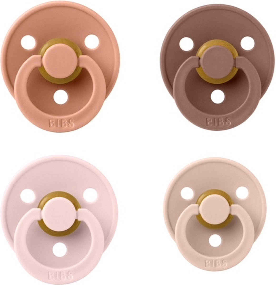 Goedkoopste Bibs fopspeen 0-6 maanden Set 4 stuks Woodchuck,Pumpkin,Peach en Blush Maat 1
