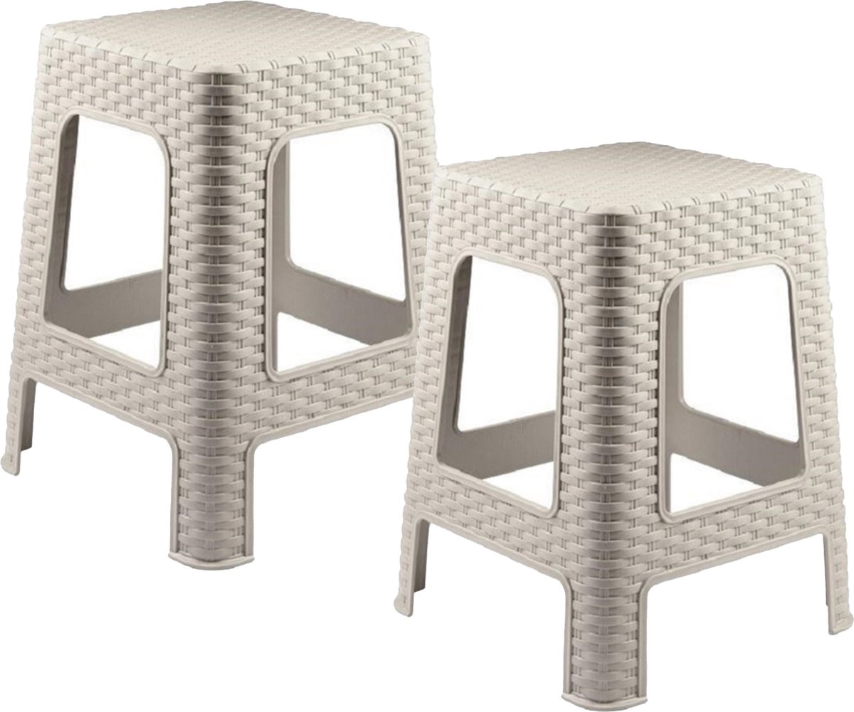 Plasticforte Keukenkrukje/opstapje - 2x - rotan - beige - kunststof - 36 x 36 x 45 cm