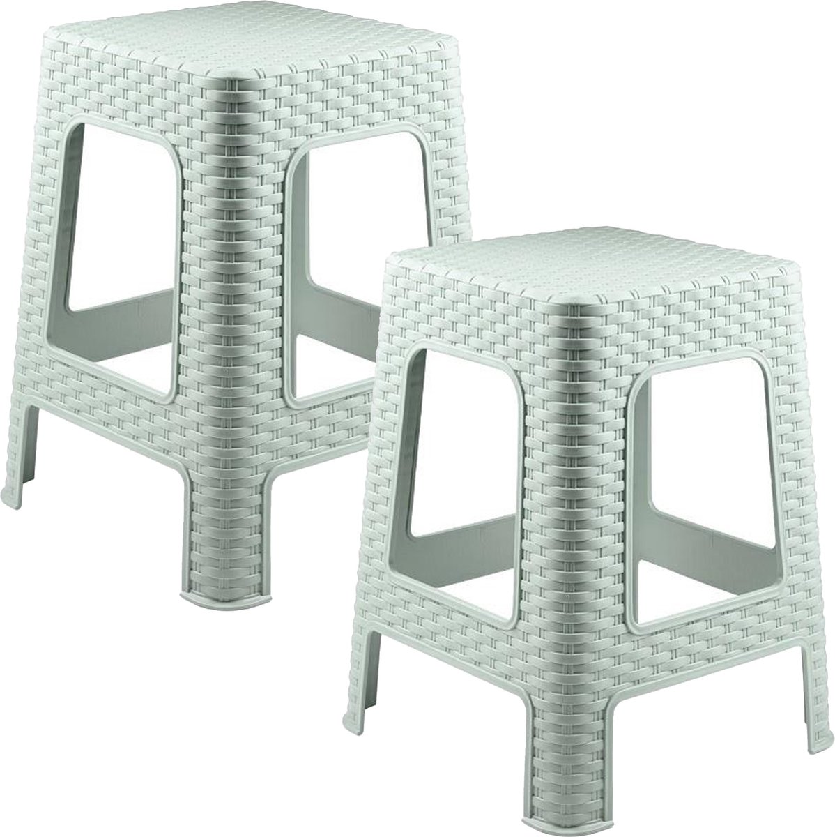 Plasticforte Keukenkrukje/opstapje - 2x - rotan - groen - kunststof - 36 x 36 x 45 cm