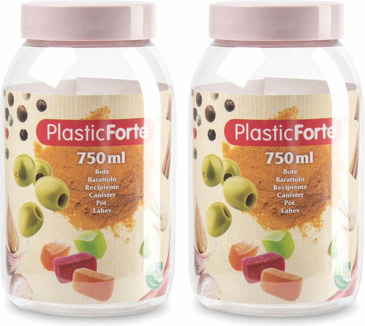 PlasticForte Voorraadpot/bewaarpot - 2x - 750 ml - kunststof - oud roze - B9 x H15 cm