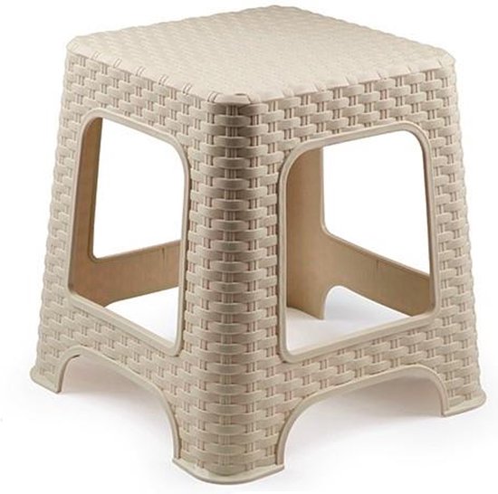 Forte Plastics Keukenkrukje/opstapje rotan beige kunststof 32 x 32 x 33 cm