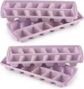 Plasticforte IJsblokjesvormen set 4x stuks met deksel - 12x ijsklontjes - kunststof - oud roze