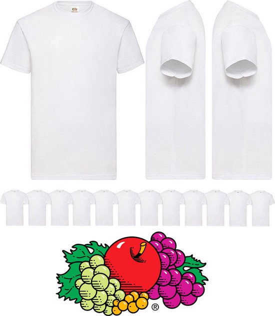 12 pack witte shirts Fruit of the Loom met ronde hals maat 5XL Valueweight