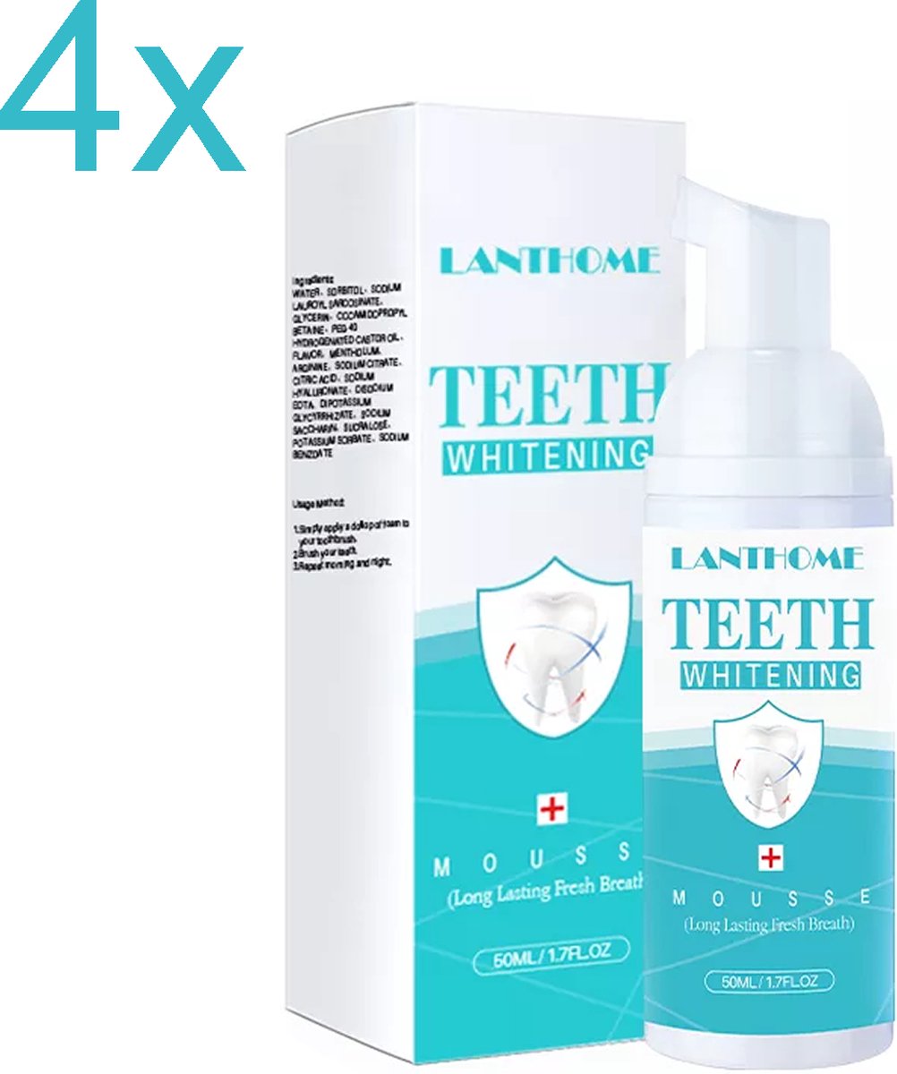 4x Lanthome - Whitening Schuim Tandpasta - 2 in 1 - 50ml - Voordeelverpakking