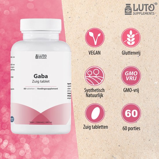 GABA met L-theanine - 700 mg GABA - 60 Zuig tabletten - Natuurlijke rustgever - Actief vitamine B6 (P-5-P) - Vegan - Luto Supplements - LUTO Supplements