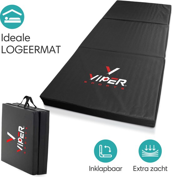 Viper Sports SleepFlex - Professionele Opvouwbare Slaapmat - Logeermat - Draagbaar Matras - Extra dik - L195xB85xH10 cm – Zwart