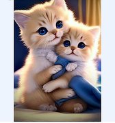 TOPMO - Kittens met blauwen ogen - 40X50CM- Diamond painting pakket - HQ Diamond Painting - VOLLEDIG dekkend - Diamant Schilderen - voor Volwassenen – ROND