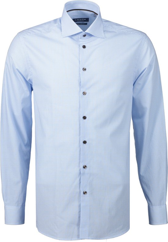 Ledub modern fit overhemd - popeline - middenblauw dessin - Strijkvriendelijk - Boordmaat: 44
