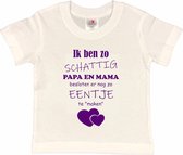 Shirt Aankondiging zwangerschap Ik ben zo schattig papa en mama besloten er nog zo eentje te "maken" | korte mouw | wit/paars | maat 110/116 zwangerschap aankondiging bekendmaking