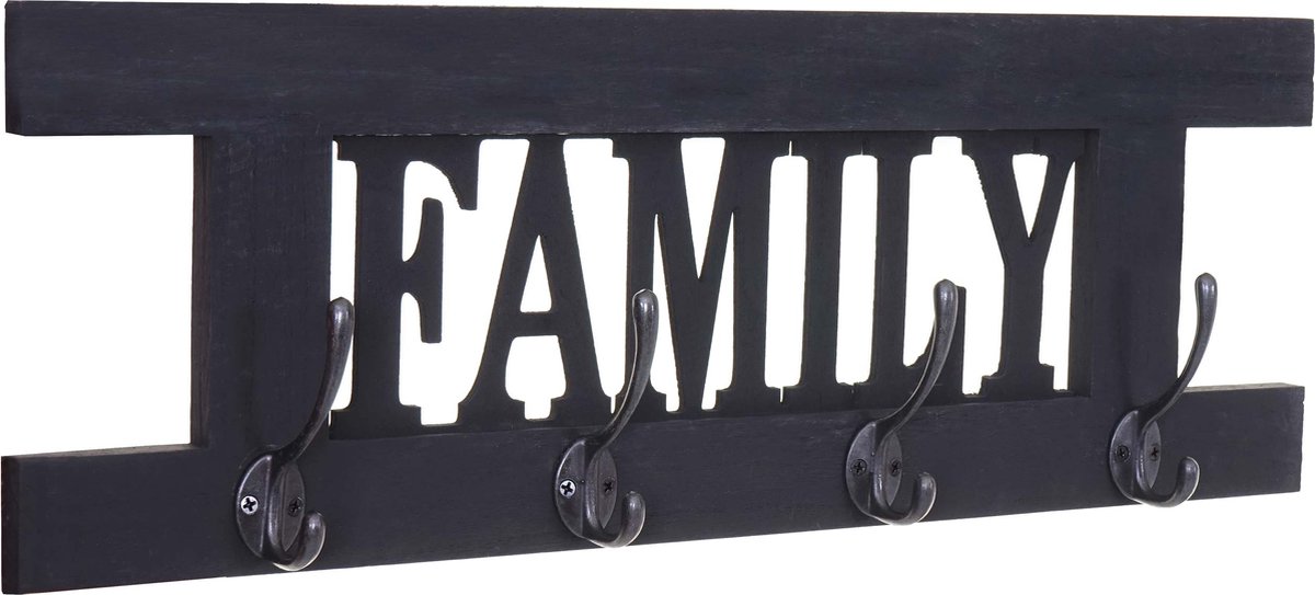 MCW Wandkapstok MCW-C60 Familie, kapstok, kapstokpaneel, shabby look vintage 60x21cm ~ donkergrijs