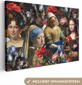 Canvas Schilderij Collage - Schilderij - Oude meesters - Bloemen - 60x40 cm - Wanddecoratie