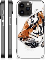Telefoonhoesje Geschikt voor iPhone 15 Pro Max Silicone Case met Zwarte rand Tiger