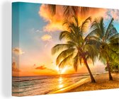 Canvas Schilderij Strand - Zee - Goud - Zonsondergang - 60x40 cm - Wanddecoratie