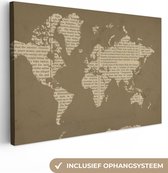 Canvas Wereldkaart - 60x40 - Wanddecoratie Wereldkaart - Boek - Bruin