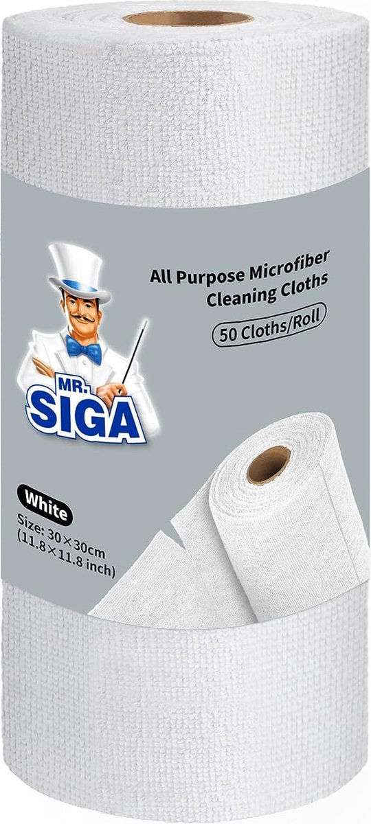 Goedkoopste Microvezel schoonmaakdoekrol, pluisvrije schoonmaakdoekrol, herbruikbare doek voor keuken en raam, 50 stuks per rol, wit