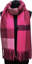 Lange Warme Sjaal - Geblokt - Fuchsia/Roze - 200 x 67 cm (23-1#)