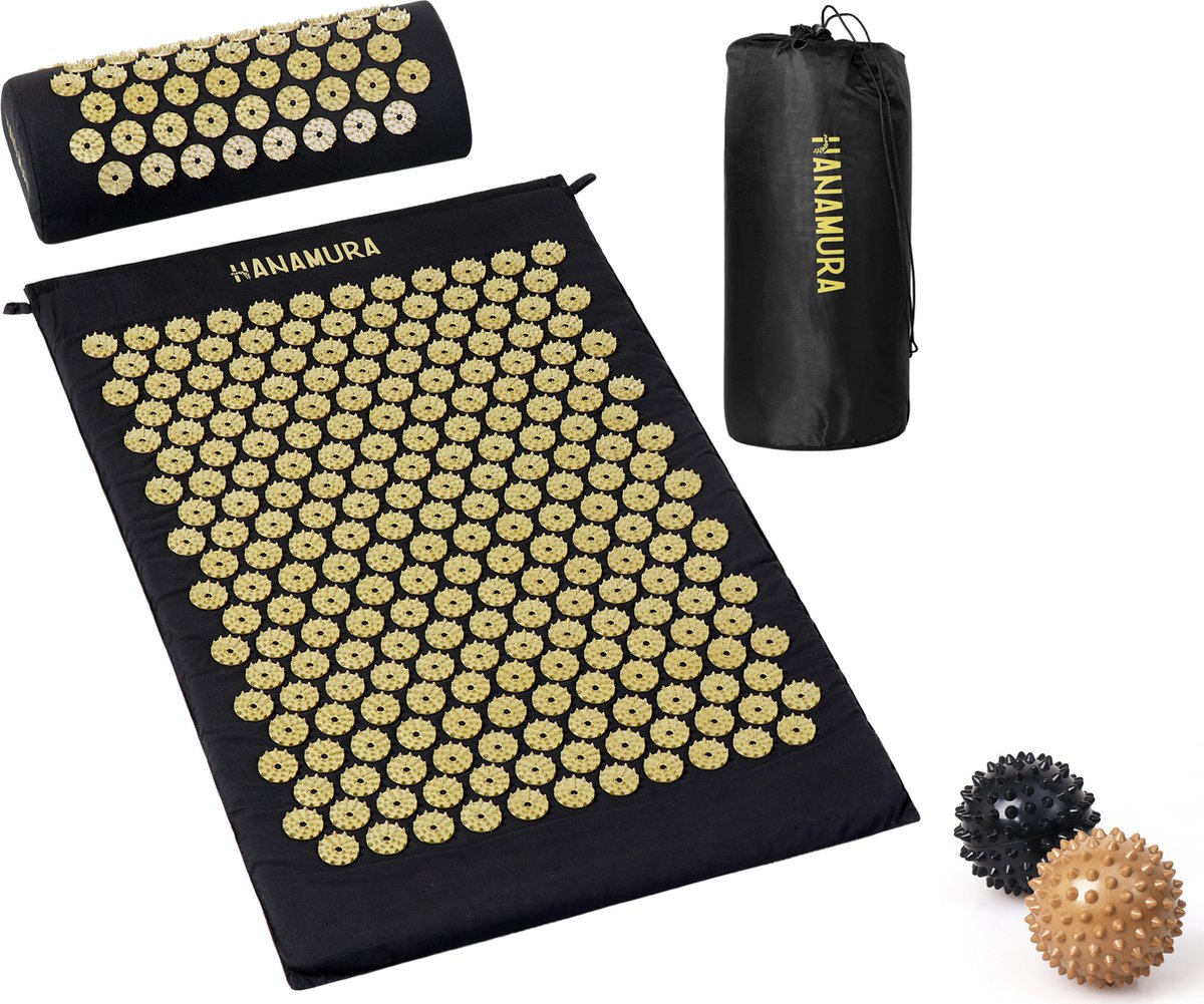Hanamura Shakti Mat - XL Spijkermat met Kussen, Opbergzak & 2 Triggerpoint ballen - Acupressuur Mat - 74x44cm op Prijzenvolger.com