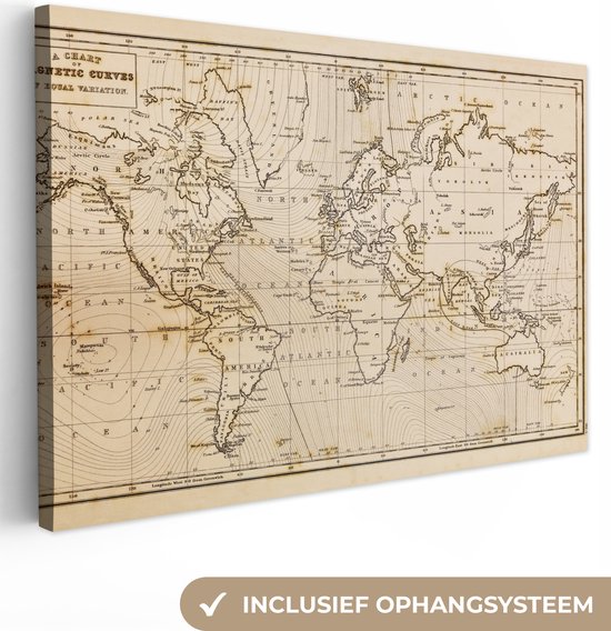 Toile carte du monde Vintage 2cm