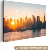 Canvas Schilderij New York - Skyline - Zon - 180x120 cm - Wanddecoratie XXL