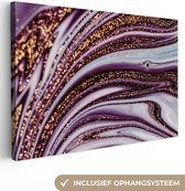 Tableau sur toile Marbre - Goud - Or - Paillettes - Aspect Marbre - Luxe - 90x60 cm - Décoration murale