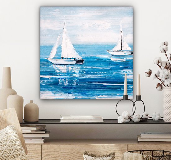 Toile - Peinture - Huile - Bateaux - Water - Mer - 50x50 cm - Intérieur - Peintures sur toile