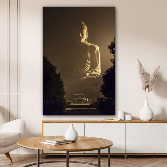 Peintures sur toile Bouddha - Ombre - Arbre - 80x120 cm - Décoration murale