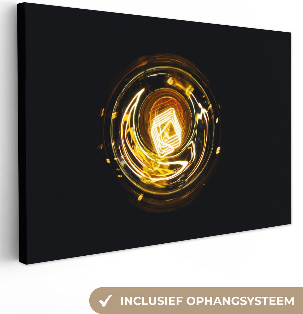 Canvas schildersdoek - Foto op canvas - Woonkamer decoratie - Gloeilamp - Goud - Zwart - L