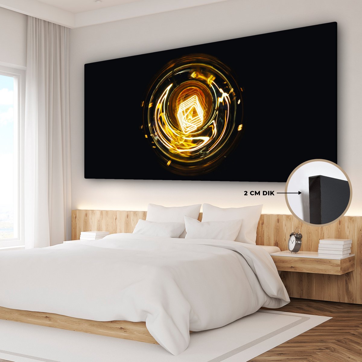 Canvas schilderij 160x80 cm - Wanddecoratie Gloeilamp - Goud - Zwart - Luxe - Muurdecorati