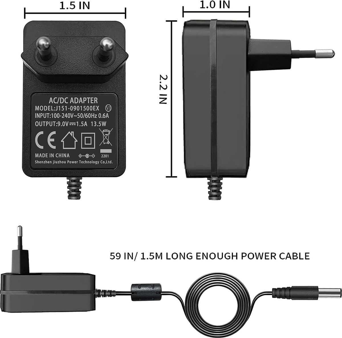 Gonine 9 V 1,5 A 13,5 W Cordon d'alimentation Adaptateur AC DC, chargeur de  remplacement