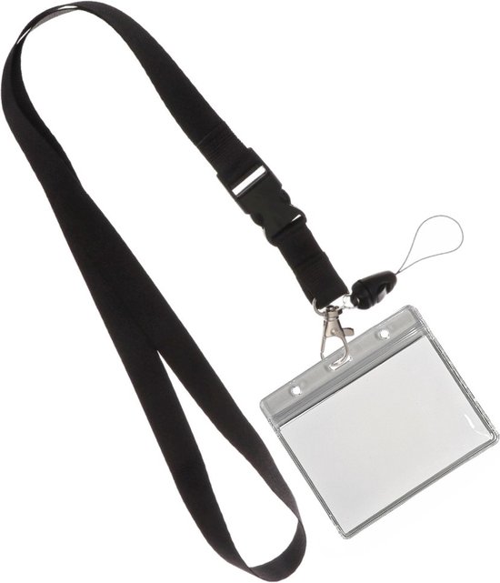 Fako Bijoux® - Keycord + Badgehouder Plastic XL - Sleutelkoord - Badgehouder - 51cm - 20mm - Zwart