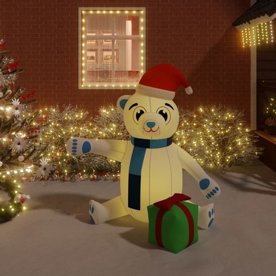 Opblaasbare kerst teddybeer LED 180 cm bol