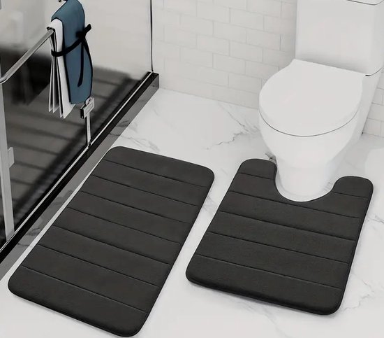 Badmattenset - Zwart - Antislip - Extra zacht - Traagschuim - Duurzaam - Huidvriendelijk - Absorberend