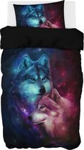 Wolf Beddengoed, 135 x 200 cm, melkwegstelsel, microvezel, bedrukte beddengoedsets, 2-delig - 1 pluizig dekbedovertrek en 1 kussensloop 80 x 80 cm