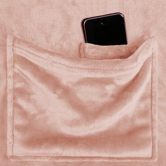 TV-deken met mouwen en voetenzak, 180 x 150 cm, knufffeldeken, vele kleuren, superzacht, flanelen microvezelfleece (roze) — afbeelding 2