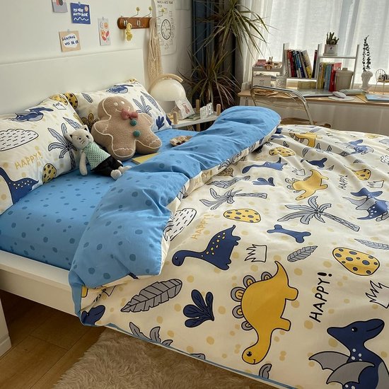 Parure de lit enfant 135 x 200 cm en coton dessin animé dinosaure