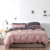 Beddengoed, 220 x 240 cm, roze, oudroze, grijs, antraciet, microvezel, omkeerbaar beddengoedset, effen dekbedovertrek met ritssluiting en 2 kussenslopen van 80 x 80 cm