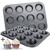 Homewell - Muffin Bakvorm met 12 Cupcake Vormpjes - Non Stick | Incl. Papieren vormpjes & E-book