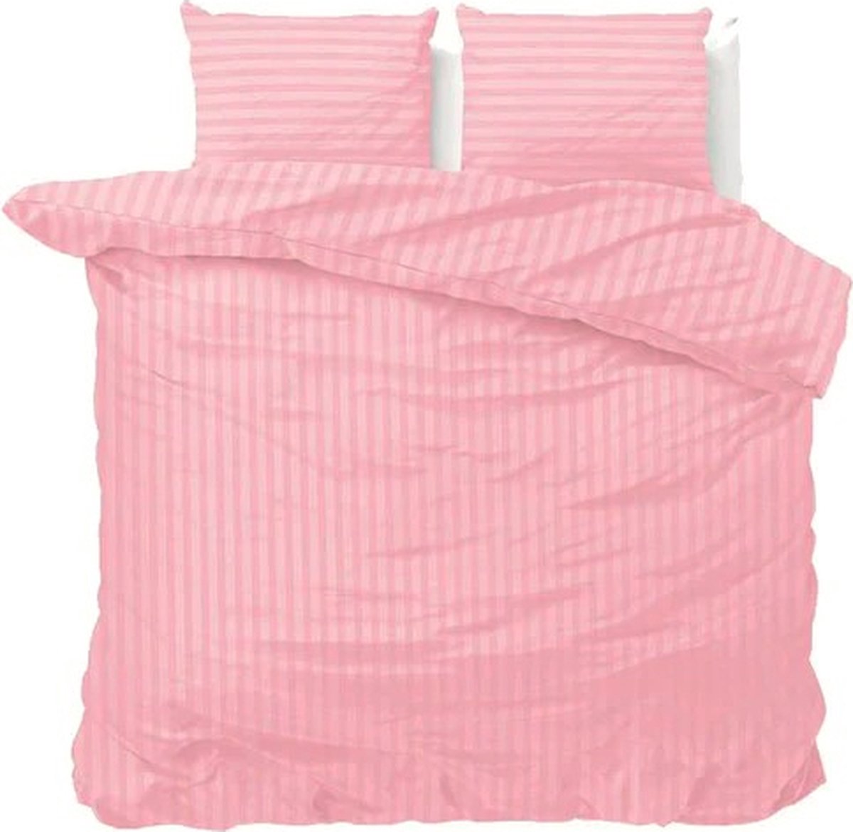 Lits-jumeaux dekbedovertrek (dekbed hoes) zachtroze / licht roze (baby rose) gestreept met fijne smalle strepen / banen 240 x 220 cm (rustig uni beddengoed meiden / meisjes slaapkamer / tieners!)