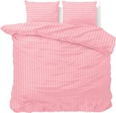 Lits-jumeaux dekbedovertrek (dekbed hoes) zachtroze / licht roze (baby rose) gestreept met fijne smalle strepen / banen 240 x 220 cm (cadeau idee meiden / meisjes slaapkamer!)