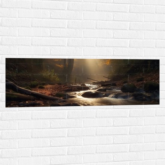 Muursticker - Bossen - Water - Stenen - Takken - Bladeren - Boomstronk - Bomen - 120x40 cm Foto op Muursticker