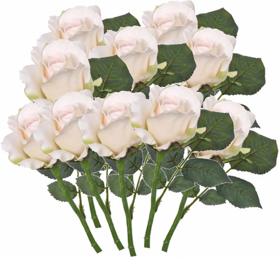 10x stuks kunst roos/roze Alice zalm wit 30 cm - Witte kunstbloemen rozen