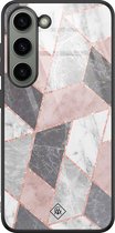 Casimoda® hoesje - Geschikt voor Samsung Galaxy S23 - Stone grid marmer / Abstract marble - Luxe Hard Case Zwart - Backcover telefoonhoesje - Roze