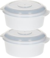 Plat à micro-ondes Plastic Forte - 2x - 500 ml - blanc/transparent - plastique - sans BPA